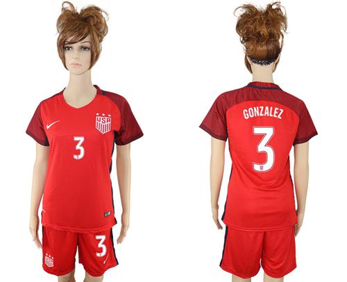 Women's USA #3 Gonzalez Away Soccer Country Jersey - Click Image to Close